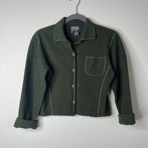 Lafayette 148 Women's Green Pocket Cardigan Sweater Size Small 100% Wool - READ